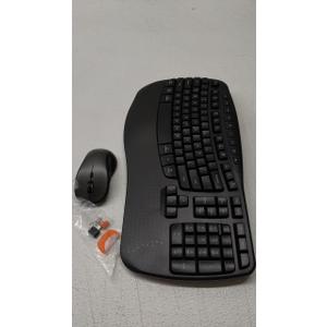 MEETION Ergonomic Keyboard and Mouse Wireless Combo, Wave Keys Natural Typing, 2.4G USB Receiver Wireless Keyboard with Wrist Rest, 4 Adjustable DPI Optical Mouse, Computer/Laptop/Windows/Mac, Black