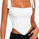 SOFIA'S CHOICE Women's Corset Top Tie Shoulder Bustier Tank Top Square Neck Sleeveless Crop Top Going Out White X-Large 