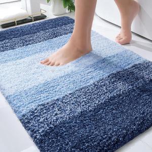 OLANLY Bathroom Rug Mat 36x24, Extra Soft and Absorbent Microfiber Bath Rugs, Non-Slip Plush Shaggy Bath Carpet, Machine Wash Dry, Bath Mats for Bathroom Floor, Tub and Shower, Navy