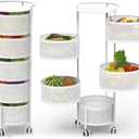 JAQ 5-Tier No Assembly White Rotating Storage Rack, Large Capacity Utility Cart for Kitchen Bathroom Nursery, Heavy Duty Fruit Vegetable Stand, White