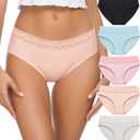 Hipster Panties for Women Underwear Lace Bikini Hip-huggers Panties 5 Pack(218S-Black) (Medium, Light)