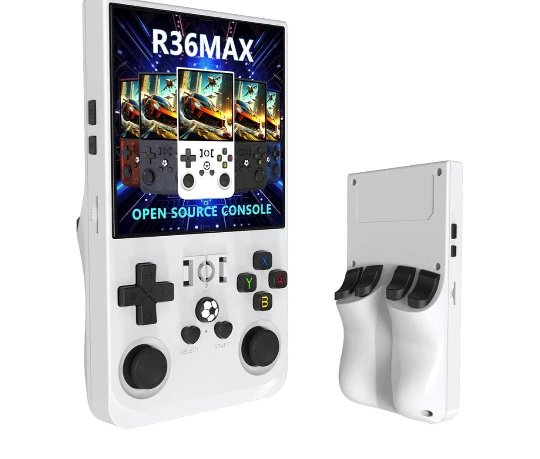 R36MAX Retro Handheld Game Console, 64GB Storage, 4.0-Inch HD IPS Screen, 4000mAh Battery, Gray, Classic Video Games with Protective Case, Ages 12+ （White）