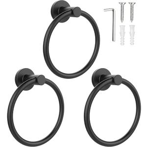 SetSail Towel Holder for Bathroom Wall Matte Black Towel Ring Stainless Steel Hand Towel Holder Heavy Duty Towel Hanger for Bathroom, 3 Packs