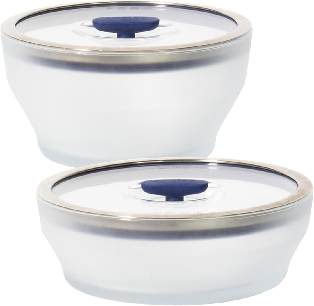 Anyday 4-Pc Microwave Cookware & Glass Food Storage Set with Glass Lids | Large Plastic-Free Containers | Stackable Steamer with Vented Lid for Microwave-Safe Reheating & Steaming Vegetables, Rice (Frosted - Blueberry)