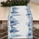 Christmas Table Runner 72 Inch Blue Snowflake Winter White Holiday Table Runners for Christmas Reindeer Elk Forest Dinner Runner Xmas Party Decorations