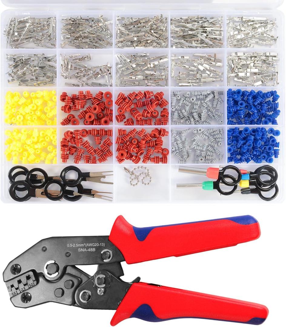 719PCS 19 Types Automotive Pin Connector Kit With Wire Crimping Tool, 1/1.5/1.8/2.2/2.8/3.5mm Terminal Pins With Pin Removal Tool Kit, For 22-14 AWG Molex Style Deutsch DELPHI AMP JST TYCO Connectors