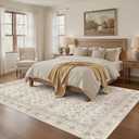 WITSHOCK 9x12 Area Rugs for Living Room - Washable Vintage Rug Retro Antique Dark Large Non Slip Low Pile Soft Indoor Floor Carpet for Bedroom Dining Room Home Decor, Beige