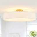 VILUXY Gold SemiFlush Mount Ceiling Light Fixture with 24" Large White Fabric Drum Shade 5Light for Bedroom Dining Room Entryway Round Ceiling Lamps