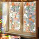Niviy Orange Wildflowers Stained Glass Window Film, Rainbow Window Film Glass Decals Static Cling Stickers, Windows Tint for Home Bathroom (16.93 x 39.37inch)