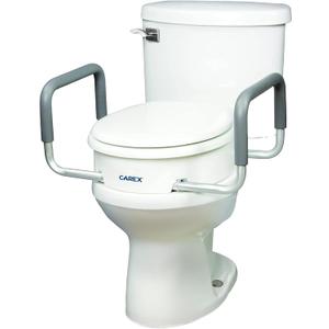 Compass Raised Toilet Seat with Arms, Elongated Toilets, 3.5 Inch High, Elevated Toilet Riser with Removable Padded Handles, Easy On and Off, Support 250 lbs, White