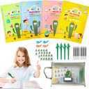 Grooved Handwriting Book Practice, Magic Copybooks for Kids Reusable Handwriting Practice Set, Preschool Calligraphy Workbook with a Storage Bag for Easy Use