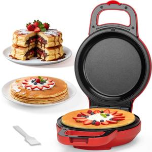 SugarWhisk Flip Pancake Maker Machine, Ceramic Coated Pancake Pan for 6.5 Inch Pancakes, Omelette, Crepe & Quesadilla, Frittata, Double Sided Omelette Pan Nonstick, Red