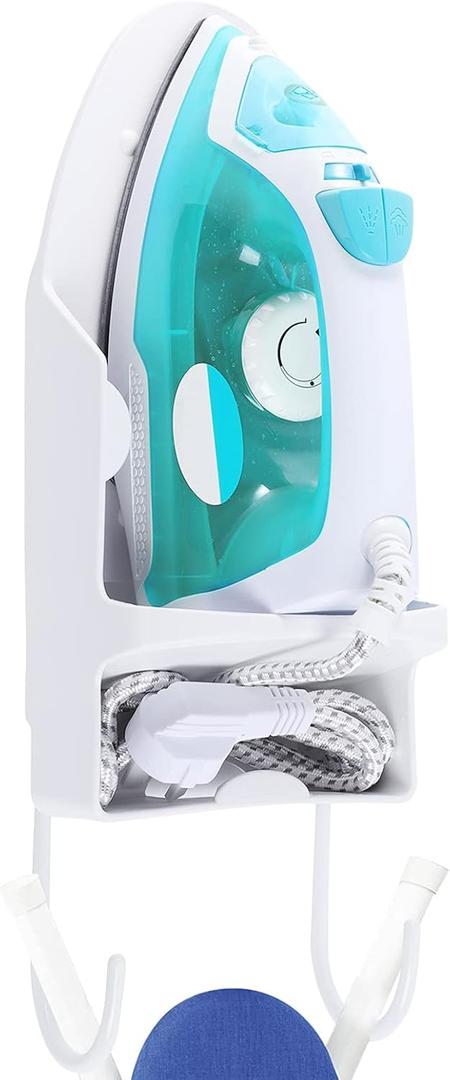 Ironing Board Hanger Wall Mount, Iron Hanger with Ironing Board Rack, Heat Resistant Iron Holder Wall Mount for Max 5 Inch Width (White)