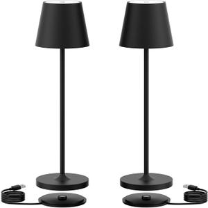 Ralaby IP54 Cordless Table Lamps Portable Rechargeable Battery Operated Lamp, Modern Aluminum Dimmable Indoor/Outdoor Cordless Desk Lamp for/Restaurant/Bar/Cafe/Bedroom (2 Pack,Black,4800mAh)