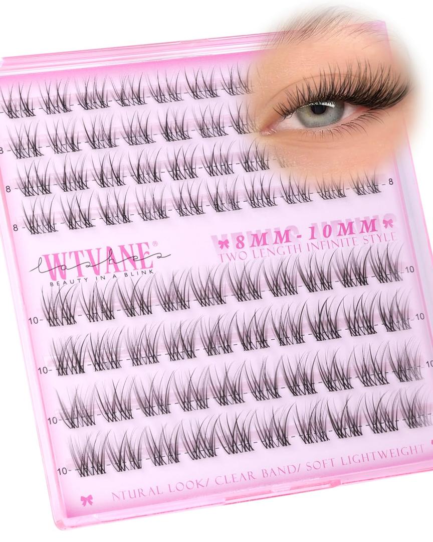 Natural Lash Clusters Wispy Cluster Eyelash Extensions 8-10mm Short Lash Extensions Clear Soft Band Lashes Clusters C-Curly Individual Lashes Natural Lash Extensions Look Glasses Friendly