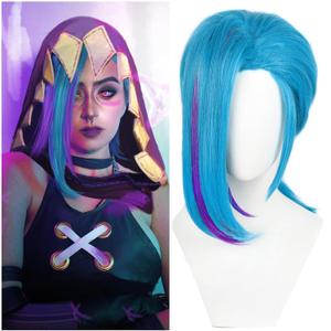 Blue Anime Wig Stylish Blue Cosplay Wig with Bangs for Women Girls Synthetic Hair for Halloween Party Costume