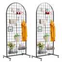 Grid Wall Panel 2PCS Display Stand 2' x 5.2' FT Black Gird Wall Panels Movable Retail Display Racks Floorstanding Grid Wall Heavy Duty with Wheel for Art Craft Photo Display Fair Trade Show