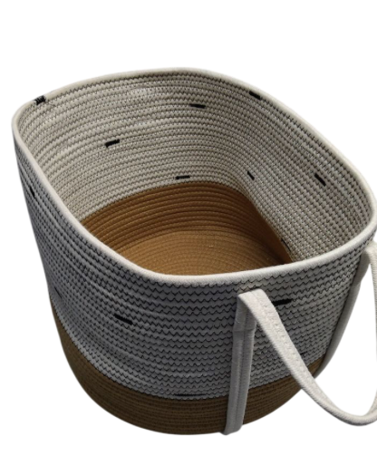 14.5x13.5in Fabric Basket, White/Brown Pattern, 1 Pc