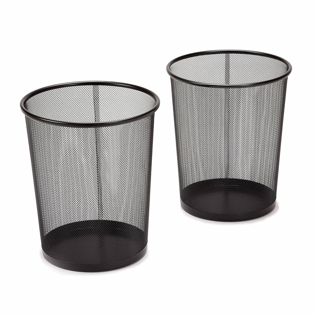 2-Pack 6-Gallon Steel Mesh Trash Can, Recycling Bin, Black Wastebasket