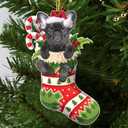2 x Black French Bulldog Christmas Acrylic Flat Ornament - Frenchie Puppy in Stocking with Santa Hat - Perfect Holiday Tree Decoration for Dog Lovers- 2024 Black Frenchie Dog Christmas Ornament