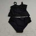 AGAPENG Teen Swimsuits for Girls Twist V Neck Girls Tankini Swimsuit Ruched Tummy Control Bathing Suits for Teens High Waisted Bottom Two Piece Teen Swimsuits 13-14 Black