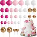 ASTARON 32 Pcs Ball Cake Topper Decorations Mini Balloons Cake Topper Sticks Foam Balls Cake Picks Cake Topper Balls Cake Decorations for Wedding Party Birthday Cake Decorating (Pink Gold)