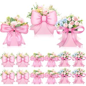 Hushee 12 Sets Pink Bow Baby Shower Flower Centerpieces for Tables Baby Shower Decorations 3D Boxes for Boys Girls Birthday Centro De Mesa Para Gender Reveal Tea Party Supplies