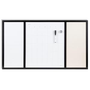 U Brands Black Frame Command Center White Board with List, 20" x 35" Inches, Office Supplies, Includes Calendar and Linen Section