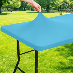 Moosfor Spandex 8 Foot Rectangle Table Cloth, Elastic Fitted Tablecloths for Picnic, Stretch Washable Patio Table Cover for Outdoor, Camping, Banquet and Parties (Blue Mist, 30"x96")
