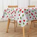 SIEDYCV Red Cherry Tablecloth, 60x120 Inch Spring Fruit Green Leaves White Polyester Fabric Rectangle Table Cloth,Waterproof Table Cover for Dining Kitchen Outdoor Picnic Theme Birthday Party Decor