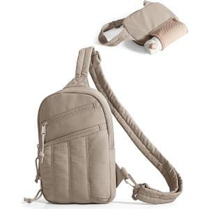 Puffer Sling Bag for Women with RFID Blocking Pocket and Hidden Water Bottle Holder, Crossbody Bag for Women