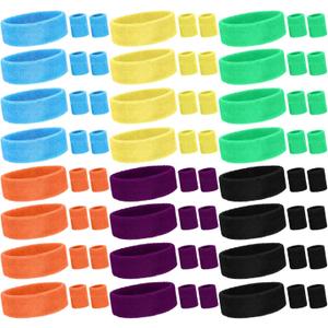 72Pcs Neon Headbands Sweatbands Bulk, Include 24 Sports Headband and 48 Sweat Wristband Set for Men Women Tennis Basketball Outdoor Athletic Sports Games Competitions Gym