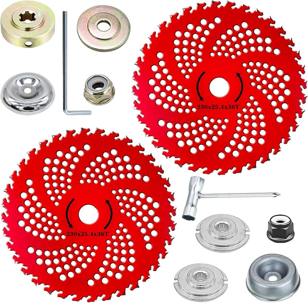 9" x36 Teeth Carbide Tipped Brush Cutter Blades,Weed Eater Blades with Adapter Kit for Brush Cutters Weed Eaters Weed Wacker Trimmers (2PCS)