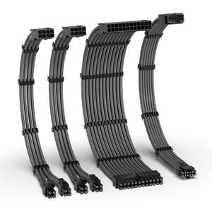 EZDIY-FAB 12VHPWR PSU Cable Extension Kit for RTX 50/40 Series,16AWG PCIE 5.0 Power Supply Cable Extension- 1x 24 Pin ATX /2X 8Pin (4+4) EPS / 1x12+4 Pin GPU,Sleeve Cable 300MM with Combs-Carbon