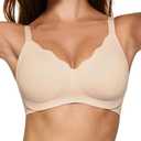 Lehoba Women's Wireless Push Up Bra Scalloped No Underwire Comfortable Bras Full Coverage Seamless Tshirt Everyday Bralettes, Nude XX-Large