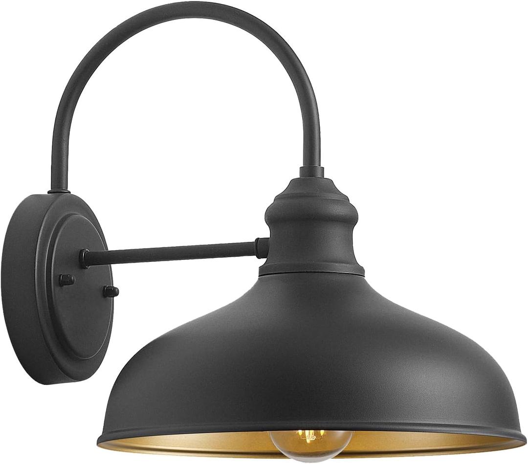 10" Dome Barn Lights for Farmhouse, Matte Black Gooseneck Outdoor Light Fixture, Exterior Porch Lighting with Wall Mount, Outside Goose Neck Wall Sconce for Patio