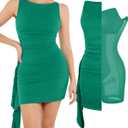 Popilush Cocktail Mini Dresses for Women - Built in Shapewear Party Vacation Dress Summer Boat Neck Ruched Bodycon Dress (Large, Green)