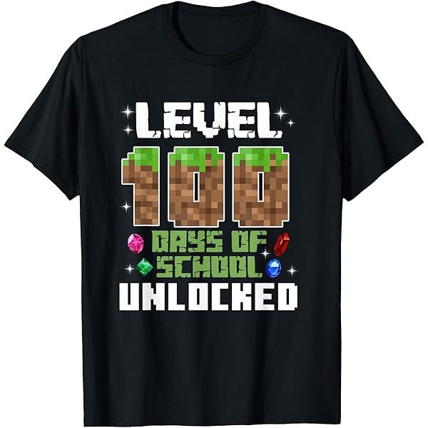 Level 100 Days Of School Unlocked Gamer Boy Kids Todler TShirt M