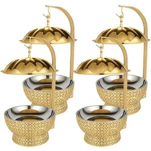 8QT Gold Luxury Chafing Dishes for Buffet 4 Pack Fancy Stainless Steel Chafing Dish with Hollow-Out Frame, Large Capacity Catering Chafer Set for Weddings, Parties, Banquets (4)