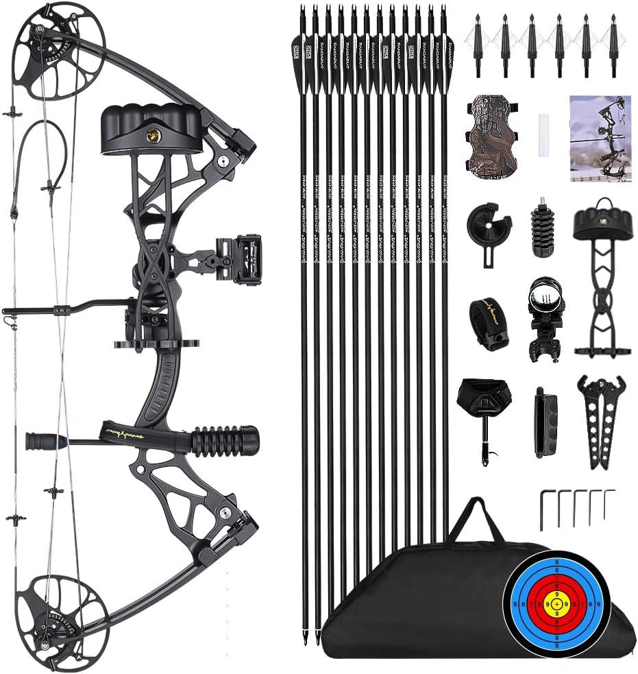 Compound Bow Package for Adults and Teens, 0-70 Lbs Draw Weight,23.5"-31" Draw Length,Limbs Made in USA,Lightweight Design,Archery Hunting Bow Set, Fully Adjustable,2024 New