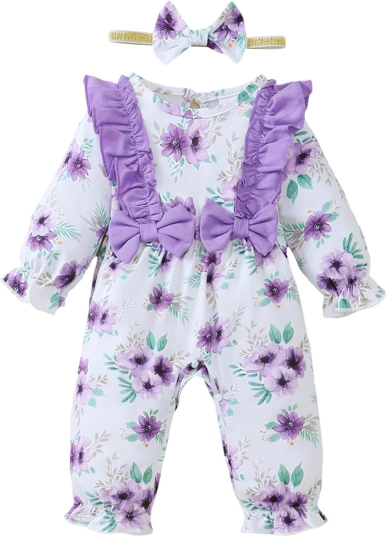 SUNNY PIGGY Newborn Baby Girl Clothes Baby Girl One Piece Romper Fall Winter Long Sleeve with Hat Sets Cute Infant Outfits (12-18 Months)