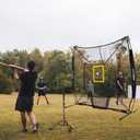Storgem Baseball and Softball Practice Net 77ft Portable Hitting Pitching Batting Training Net Baseball Backstop Net with Batting Tee and Strike Zone and Bow Frame