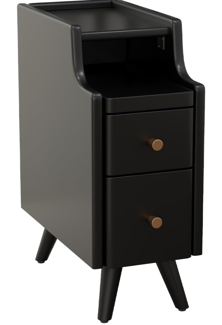 Small Nightstand with Drawers, Solid Wood Bedside Table, Narrow BlackNightstand for Bedroom
Color: Black