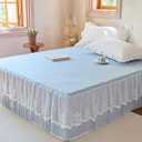 YOUR MOON Cooling Bed Skirt Queen Size Ruffled Bed Skirt, 13 Inch Drop Wrap Around Dust Ruffles, Ultra Cold Tech Fiber Soft Fitted Pleated Bedskirt, Wrinkle Free & Fade Resistant, Blue