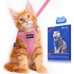 Halypet Cat Harness and Leash Set [ MAX Safety Third Generation ] Escape Proof Soft Adjustable Cat Leash Breathable Comfortable Vest Easy to Wear Kitten Harness for Outdoor Walking (X-Small (4-6lb), H200 Pro Pink)