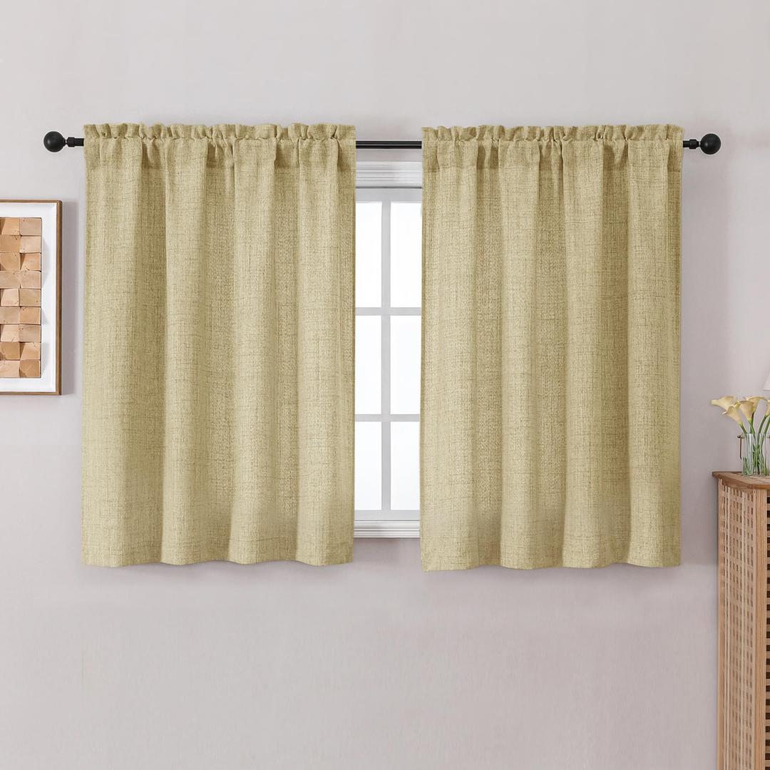 Chyhomenyc Curtains 54 Inch Length for Living Room - Light Filtering Faux Linen Textured Window Curtains, Soft Airy Rod Pocket Window Treatment Drapes for Bedroom, 42Wx54L, 2PCS, Camel