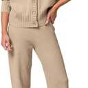 ANRABESS Women 2 Piece Lounge Sets 2025 Fall Outfits Casual Waffle Knit Cardigan Sweater Pant Set Travel Airport Clothes Khaki Small (S)