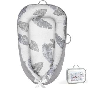 KISS GOLD Baby Lounger - Breathable Soft Cotton Cover Baby Lounger Nest, Babies Essentials Gifts, Portable Lounger for Baby Tummy Time Floor Playing Seated Support for Home and Travel (Grey Feather)