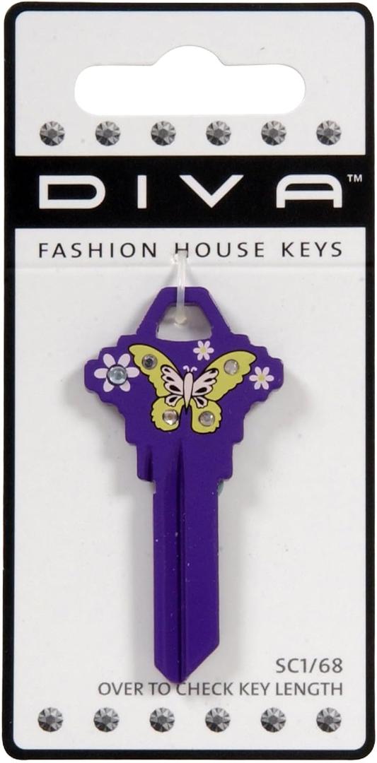 Hillman Diva Butterfly & Flowers House/Office Universal Key Blank Single Sided