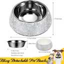 SlowVibes Bling Stainless Steel Dog Bowls,7oz Detachable Rhinestone Metal Food Water Bowl for Feeding Dogs Cats,Rust Resistant Non-Slip Puppy Dish with Gems,Sparkle Essentials for Small Girly Pets
